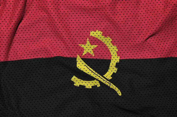 Drapeau Angola imprimé sur un tissu de maille de vêtements de sport en nylon polyester — Photo