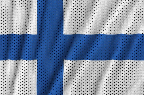 芬兰国旗印在聚酯尼龙运动运动服网布上 — 图库照片