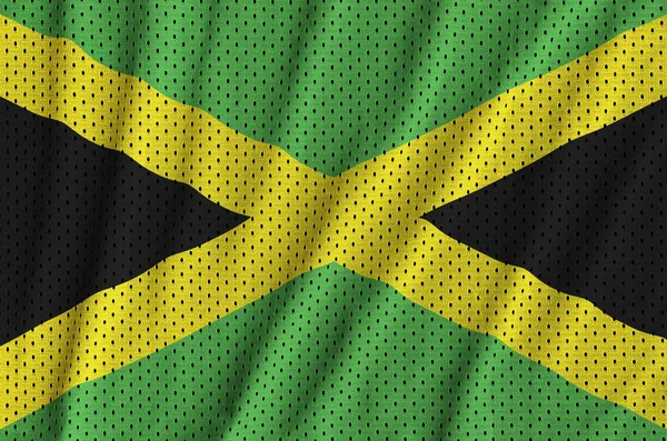 Bandeira da Jamaica impressa em um tecido de malha de nylon poliéster sportswear — Fotografia de Stock