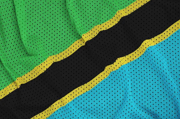 Bandiera Tanzania stampata su una maglia di nylon poliestere abbigliamento sportivo fabri — Foto Stock