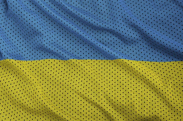 Bandeira da Ucrânia impressa em um tecido de malha de nylon poliéster sportswear — Fotografia de Stock