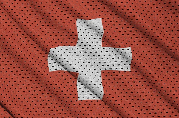 瑞士国旗印在聚酯尼龙运动运动服网 — 图库照片