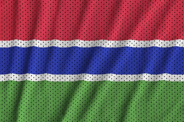 Bandeira Gâmbia impressa em um tecido de malha de nylon poliéster sportswear — Fotografia de Stock