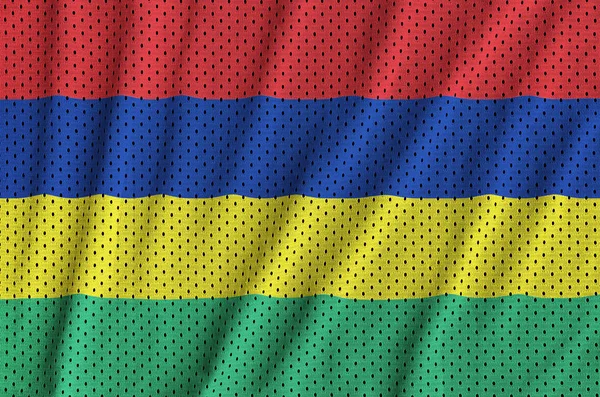 Bandiera Mauritius stampata su una maglia di nylon poliestere abbigliamento sportivo fabr — Foto Stock