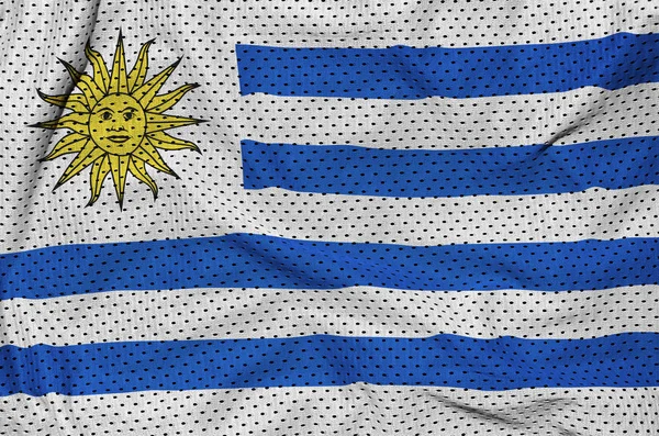 Vlag van Uruguay afgedrukt op een netweefsel van polyester nylon sportkleding — Stockfoto