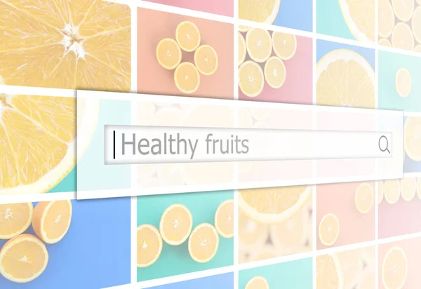 Visualization Search Bar Background Collage Many Pictures Juicy Oranges Healthly — Stock Photo, Image