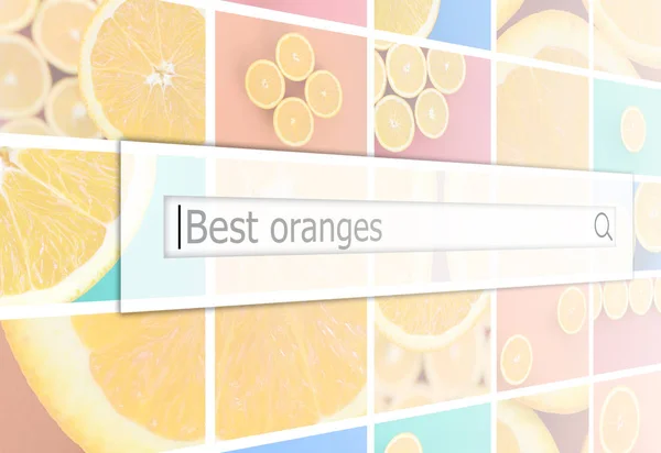 Wizualizacji Paska Wyszukiwania Tle Kolaż Wiele Zdjęć Soczyste Pomarańcze Najlepszych — Zdjęcie stockowe