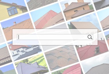 Birçok resim kolaj çatı kaplama türleri parçaları ile arka plan üzerinde arama çubuğu görselleştirme. Kümesini tek bir çatı