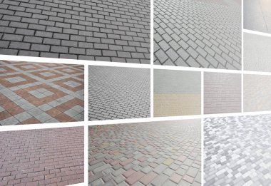 Birçok resim kolaj kaldırım döşeme parçaları ile kapatmak-