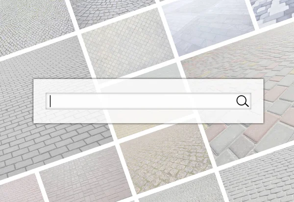 舗装の部分と多くの写真のコラージュの背景の検索バーの可視化は クローズ アップを並べて表示します 舗装石をイメージのセット — ストック写真