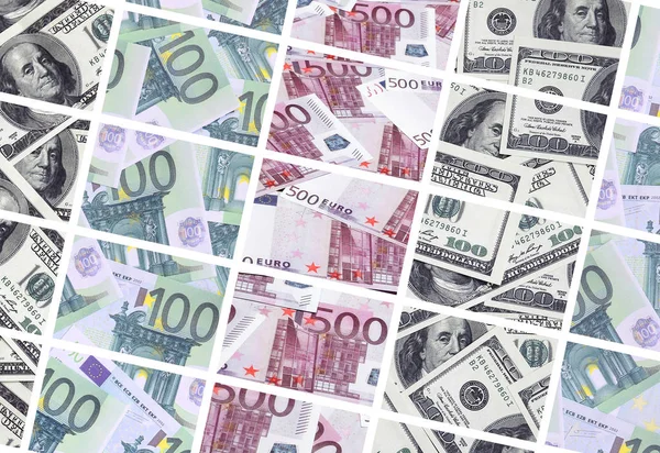 Kolaż Wiele Wizerunków Banknotów Nominale 100 500 Euro Leżącego Stercie — Zdjęcie stockowe