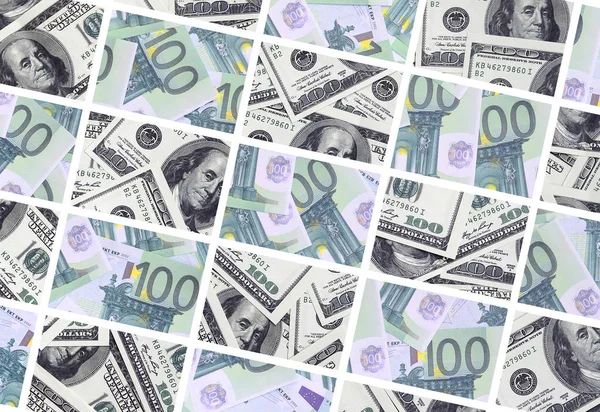 A collage of many images of euro banknotes in denominations of 1 — Stock Photo, Image