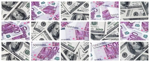 Collage Muchas Imágenes Billetes Euros Denominaciones 100 500 Euros Que —  Fotos de Stock