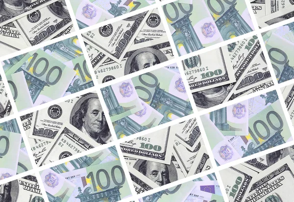 A collage of many images of euro banknotes in denominations of 1 — Stock Photo, Image