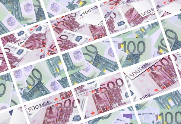 Kolaż Wiele Obrazów Setki Dolarów Euro Rachunki Leżące Kupie — Zdjęcie stockowe