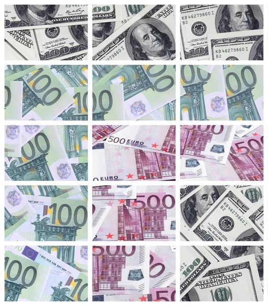 Kolaż Wiele Wizerunków Banknotów Nominale 100 500 Euro Leżącego Stercie — Zdjęcie stockowe