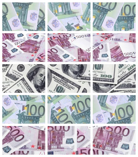 종류로 더미에 100 500 유로의 지폐의 이미지의 콜라주 — 스톡 사진