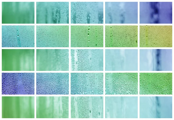 Collage Many Different Fragments Glass Decorated Rain Drops Condensate Spring — Stock Photo, Image