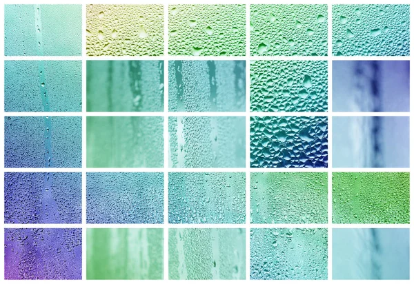 Collage Many Different Fragments Glass Decorated Rain Drops Condensate Spring — Stock Photo, Image