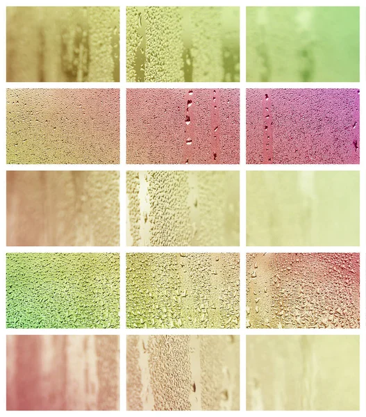 Collage Many Different Fragments Glass Decorated Rain Drops Condensate Autumn — Stock Photo, Image