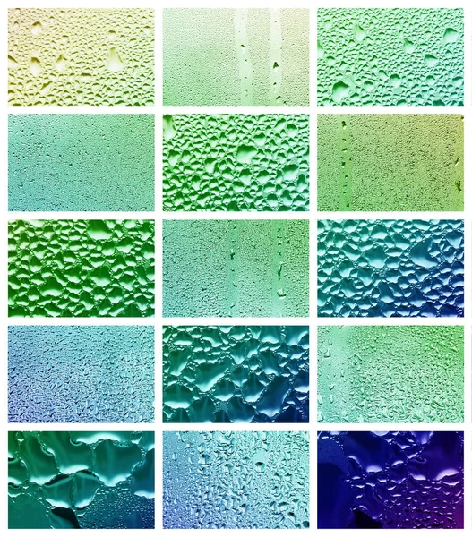 Collage Many Different Fragments Glass Decorated Rain Drops Condensate Spring — Stock Photo, Image