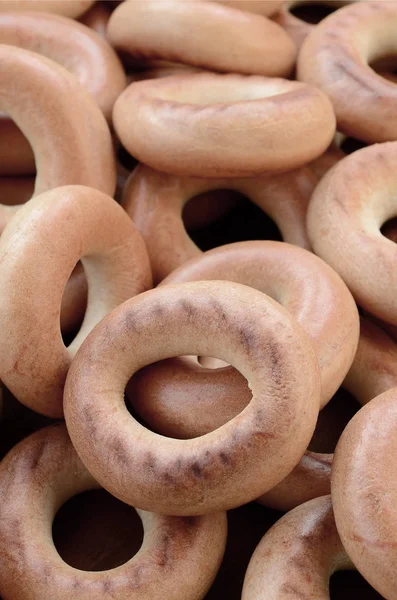 Närbild Foto Färska Gula Bagels Populär Sort Mjöl Produkter Den — Stockfoto