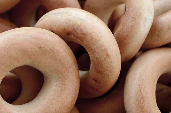 Close Photo Fresh Yellow Bagels Popular Kind Flour Products One — Stock Photo, Image