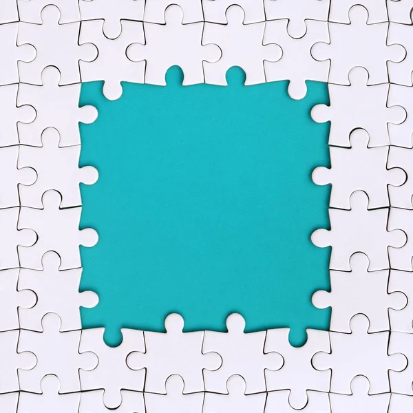 Cadre Forme Rectangle Fait Puzzle Blanc Autour Espace Bleu — Photo