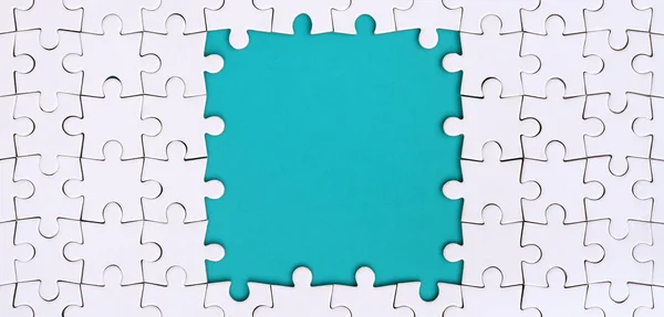 Cadre Forme Rectangle Fait Puzzle Blanc Autour Espace Bleu — Photo