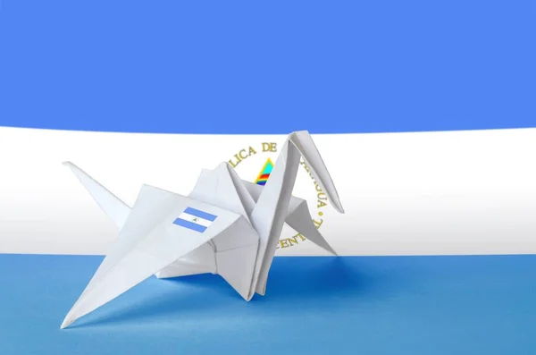Bandeira Nicarágua Retratada Asa Guindaste Origami Papel Oriental Artesanal Artes — Fotografia de Stock