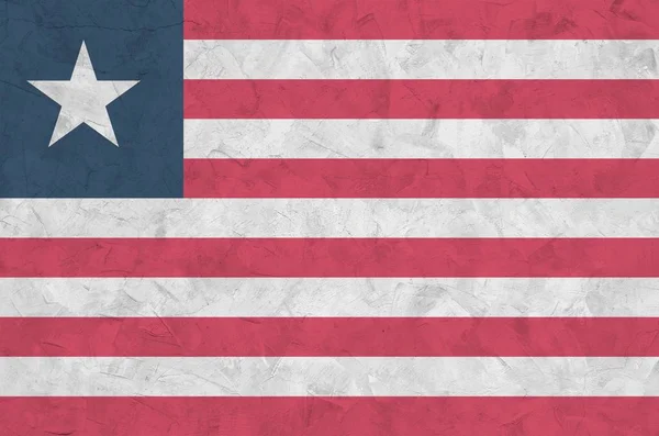 Bandeira Libéria Retratada Cores Tinta Brilhantes Parede Reboco Relevo Antigo — Fotografia de Stock