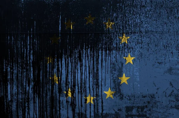 Flaga Unii Europejskiej Przedstawiona Kolorach Farby Starych Brudnych Ścianach Beczek — Zdjęcie stockowe