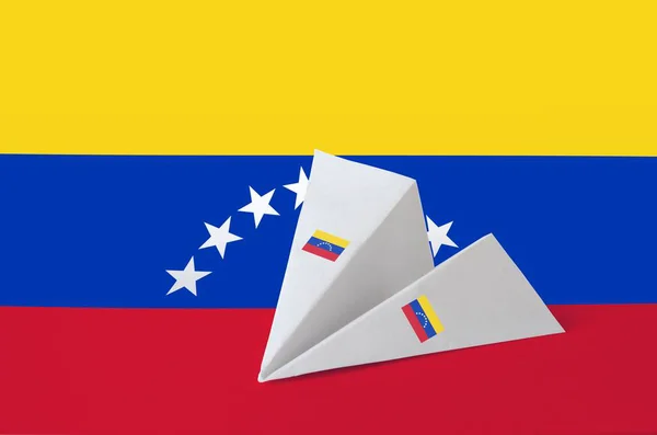Bandera Venezuela Representada Avión Origami Papel Concepto Arte Artesanal Oriental — Foto de Stock