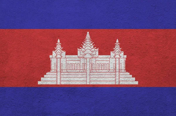 Bandeira Camboja Retratada Cores Tinta Brilhantes Parede Reboco Alívio Antigo — Fotografia de Stock