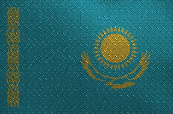 Kazakhstan Flag Depicted Paint Colors Old Brushed Metal Plate Wall — ストック写真