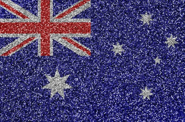 Bandeira Austrália Retratada Muitas Pequenas Lantejoulas Brilhantes Fundo Colorido Festival — Fotografia de Stock