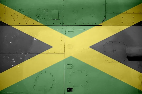 Флаг Ямайки Изображён Боковой Части Военного Бронированного Вертолёта Вблизи Концептуальный — стоковое фото