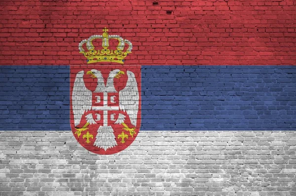 Bandera Serbia Representada Colores Pintura Pared Ladrillo Viejo Cerca Banner —  Fotos de Stock
