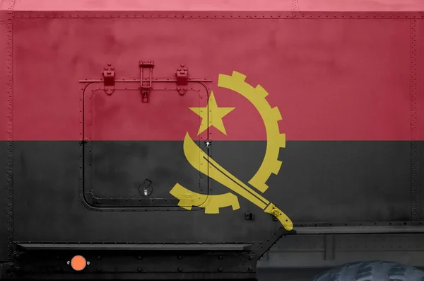 Bandera Angola Representada Parte Lateral Del Camión Blindado Militar Cerca — Foto de Stock