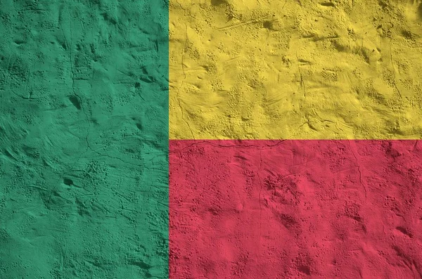 Benin Flag Depicted Bright Paint Colors Old Relief Plastering Wall — Stock Photo, Image