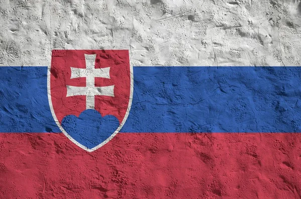 Slovenská Vlajka Vyobrazená Jasných Barvách Staré Reliéfní Omítce Zblízka Texturovaný — Stock fotografie
