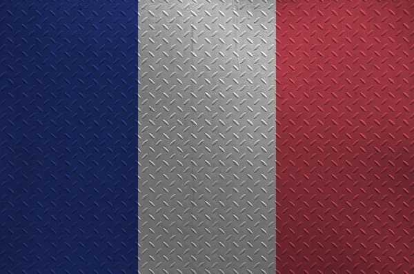 Flaga Francji Przedstawiona Kolorach Farby Starej Szczotkowanej Metalowej Płycie Lub — Zdjęcie stockowe