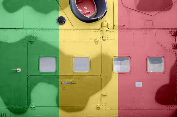 Mali Flagga Avbildas Sidan Del Militär Bepansrad Helikopter Närbild Army — Stockfoto