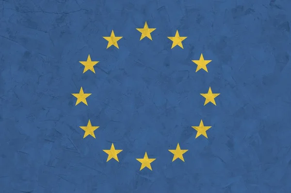 Európai Unió Zászló Ábrázolt Élénk Festék Színek Régi Megkönnyebbülés Vakolat — Stock Fotó