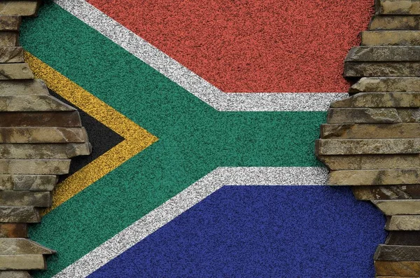 Bandera Sudáfrica Representada Colores Pintura Vieja Pared Piedra Cerca Banner — Foto de Stock