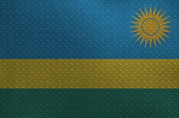 Rwanda Flag Depicted Paint Colors Old Brushed Metal Plate Wall — Stock Photo, Image