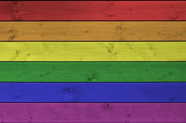 Lgbt Community Flag Depicted Bright Paint Colors Old Wooden Wall — Stock Photo, Image