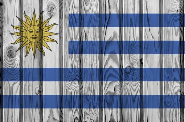 Bandera Uruguay Representada Colores Pintura Brillantes Vieja Pared Madera Cerca — Foto de Stock