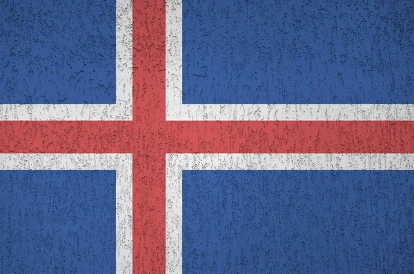 Ісландський Прапор Зображений Яскравими Кольорами Фарби Старої Рельєфної Штукатурки Стіни — стокове фото