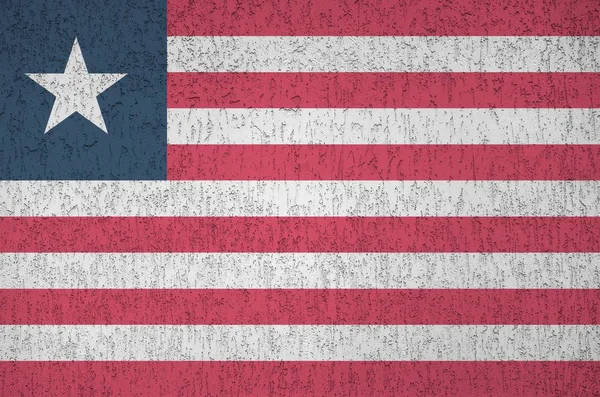 Liberia Flagge Hellen Farbtönen Auf Alten Reliefputzwänden Großaufnahme Texturiertes Banner — Stockfoto
